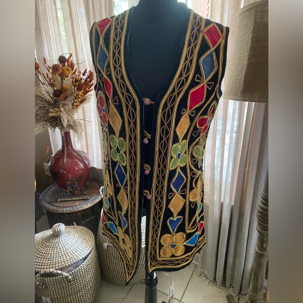 60's Canvas Leather Embroidered Vest